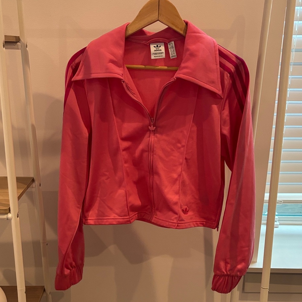Adidas Women's Wide Collar Hot Pink Cropped Bomber Jacket